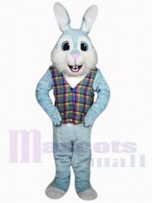 Lapin de Pâques bleu Mascotte Costume Animal en chemise à carreaux