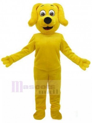 Costume de mascotte de chien jaune souriant avec animal oreilles tombantes