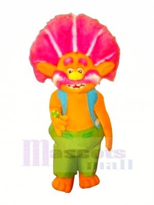 Orange Trolls avec Bleu Gilet Mascotte Les costumes Dessin animé