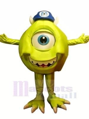 vert Monstre Mike avec Bleu Chapeau Mascotte Les costumes Dessin animé