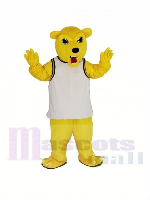 Ours drôle jaune en chemise blanche Costume de mascotte