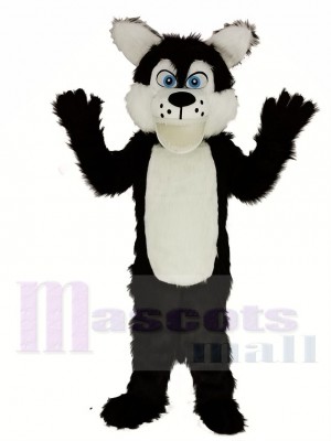 Longue La laine Gros Noir Loup Mascotte Costume Animal