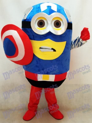 Moi, moche et méchant Despicable Me Minions Costume de mascotte de Captain America avec cape et bouclier