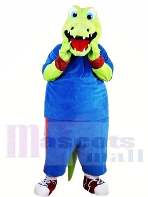 Vert Alligator avec Bleu Costume Mascotte Les costumes Animal