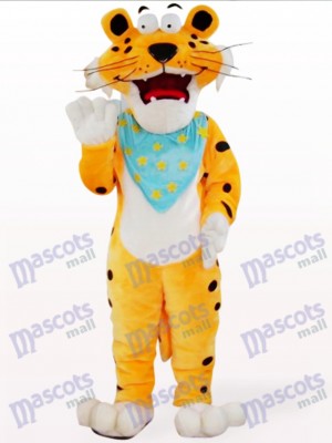 Costume de léopard orange avec mascotte bleue