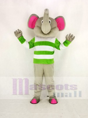 Gris l'éléphant avec vert et blanc Tissu Mascotte Costume Dessin animé