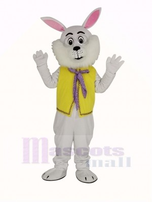 Blanc Pâques lapin dans Jaune Gilet Mascotte Costume