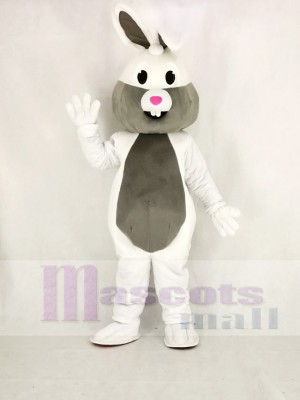 Blanc et Gris Pâques lapin Mascotte Costume Dessin animé