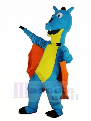 Bleu Dragon avec Orange Ailes Mascotte Costume Animal