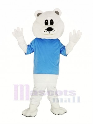 Mignonne blanc Ours avec Bleu T-shirt Mascotte Costume Adulte