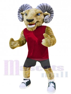 T-shirt bordeaux Ram Mascotte Costume Pour les têtes de mascotte adultes