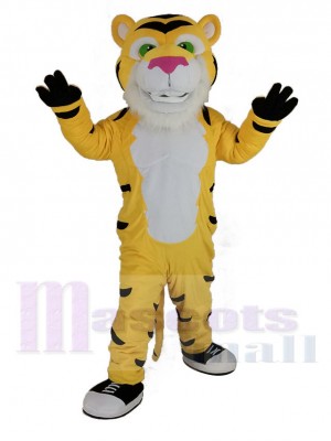 Jaune Pouvoir tigre avec Rose Nez Mascotte Costume Animal