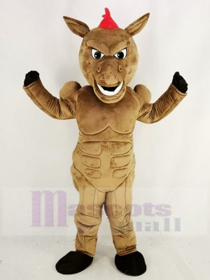 Marron Muscle Puissance Cheval Mascotte Costume Animal