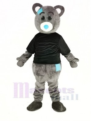 Gris Teddy Ours avec Noir Manteau Mascotte Costume Dessin animé Masculin