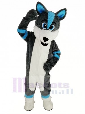 Bleu et gris Rauque Chien Fursuit Mascotte Costume