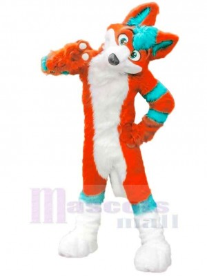 range et Bleu Rauque Chien Fursuit Mascotte Costume Dessin animé