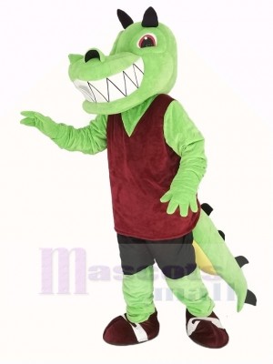 Vert Crocodile avec rouge Gilet Mascotte Costume