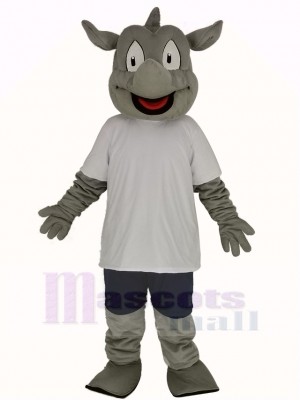 Rhinocéros dans blanc T-shirt Mascotte Costume