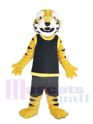 Féroce tigre dans Noir Gilet Mascotte Costume Animal