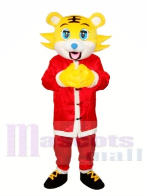 Visage jaune tigre de noël Mascot Costume Adulte Livraison gratuite
