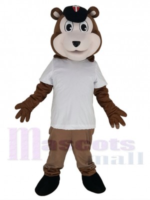 Ours brun de baseball en T-shirt blanc Costume de mascotte