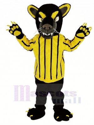 Noir Panthère dans Jaune Rayé vêtements Mascotte Costume Animal