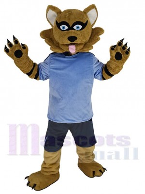 brun Raton laveur Costume de mascotte Animal en maillot bleu