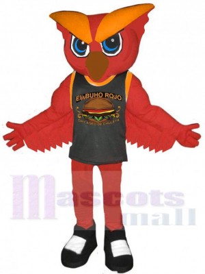 Hibou rouge en gilet noir Mascotte Costume Animal