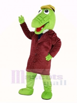 vert Crocodile avec Chapeau Mascotte Costume Animal