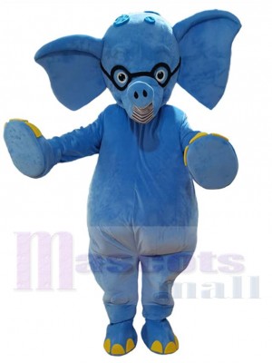 Éléphant bleu avec des lunettes Mascotte Costume Animal