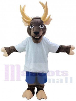 Cerf brun Mascotte Costume en tee-shirt blanc Animal