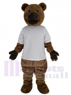 brun Ours Costume de mascotte Animal en T-shirt blanc