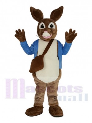 brun Peter Lapin dans Bleu Manteau Mascotte Costume