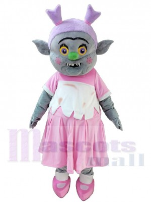 Trolls en robe rose Mascotte Costume Dessin animé