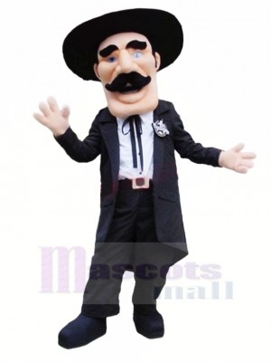 Gentilhomme avec Noir Chapeau Mascotte Costume Gens