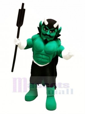 Vert Muscle Diable Mascotte Costume Dessin animé