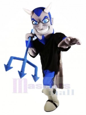 Souriant Diable avec Bleu Yeux Mascotte Costume Dessin animé