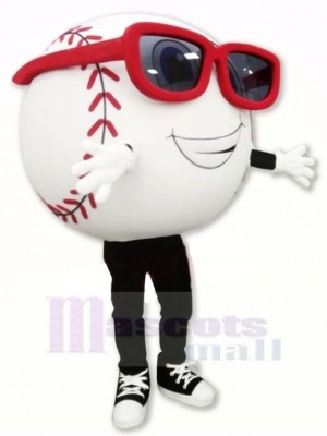 Blanc Base-ball avec Des lunettes Mascotte Costume Dessin animé