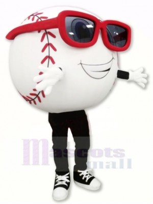 blanc Base-ball avec Des lunettes Mascotte Costume Dessin animé