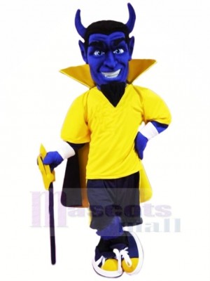 Bleu Diable dans Jaune Mascotte Costume Dessin animé