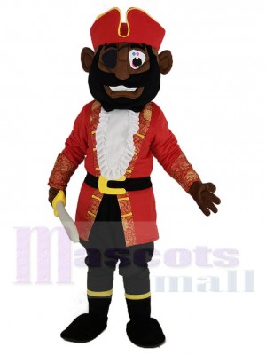 brun La peau Pirate dans rouge Manteau Mascotte Costume