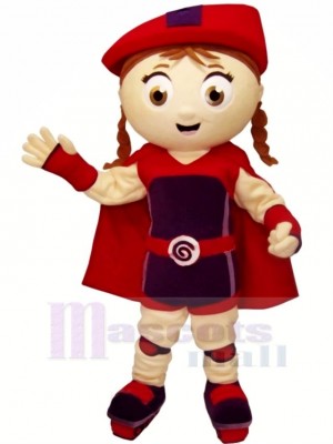 Mignonne Fille avec rouge Chapeau Mascotte Costume Dessin animé