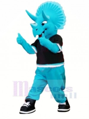 Bleu Triceratops Dinosaure Mascotte Costume Dessin animé