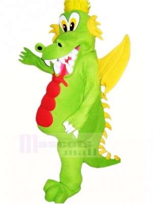 Vert Dragon avec Jaune Ailes Mascotte Costume Dessin animé