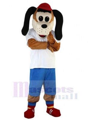 Chien au chapeau rouge Costume de mascotte Animal en T-shirt blanc