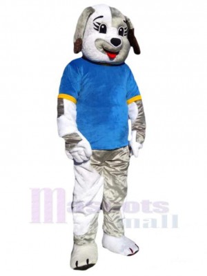 Chien blanc et gris Costume de mascotte Animal en T-shirt bleu