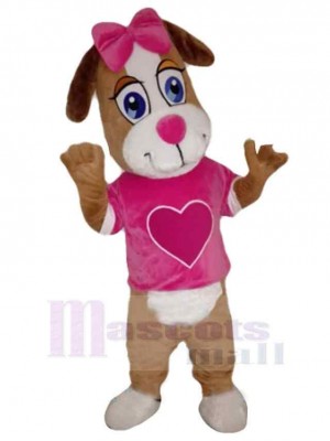 Chien brun Costume de mascotte Animal en T-shirt rose