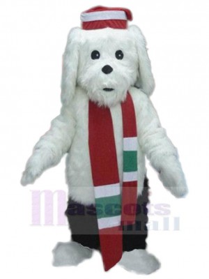 Longue Fourrure Chien Blanc Costume de mascotte avec foulard rouge