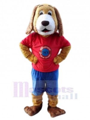 Chien en peluche marron Costume de mascotte Animal en T-shirt rouge