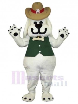 Chien blanc souriant Costume de mascotte Animal en gilet vert